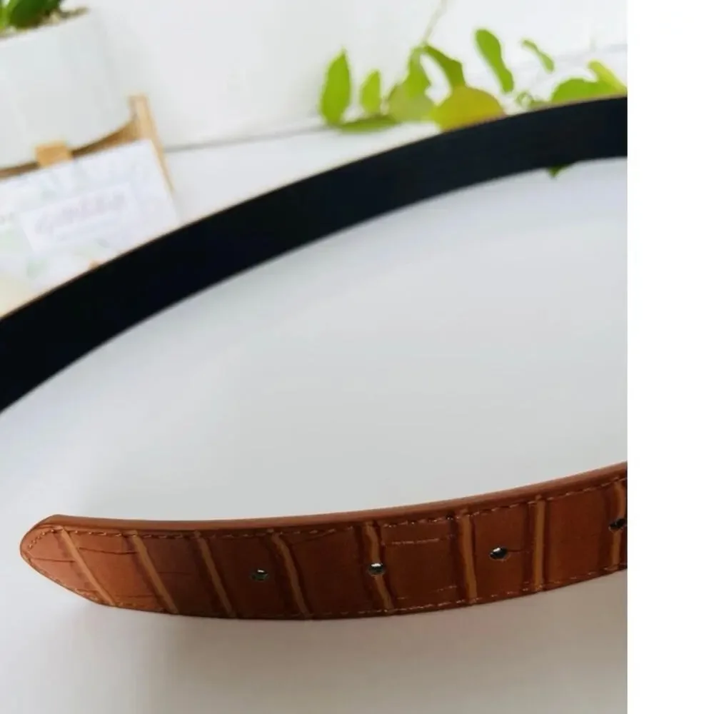 NWT A New Day Fashion Belt Faux Crocodile Pattern Gold Tone Buckle Sz medium